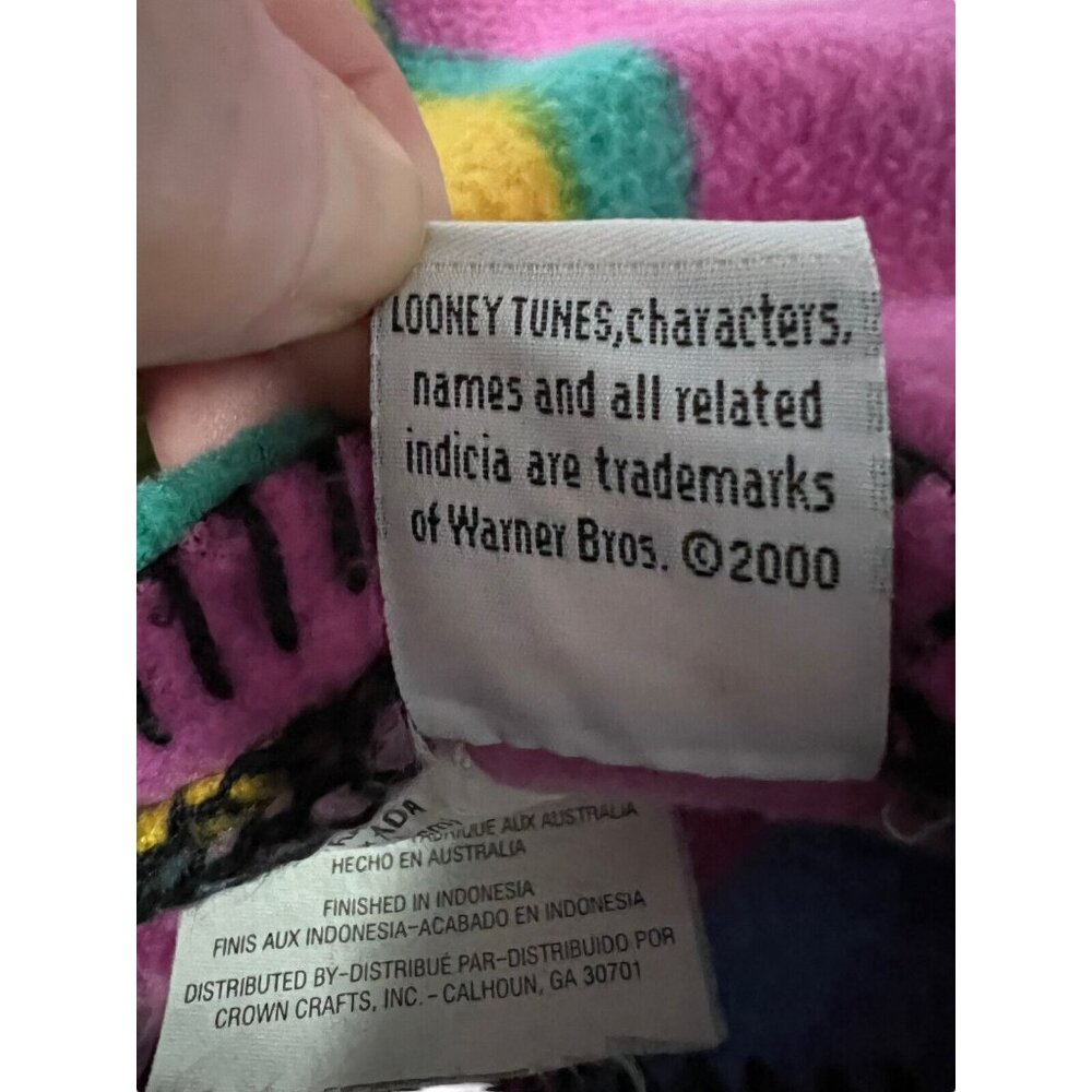 Vtg Baby Looney Tunes Fleece Throw 46"x63" Tweety Bird Hearts Warner Brothers - Picture 7 of 8